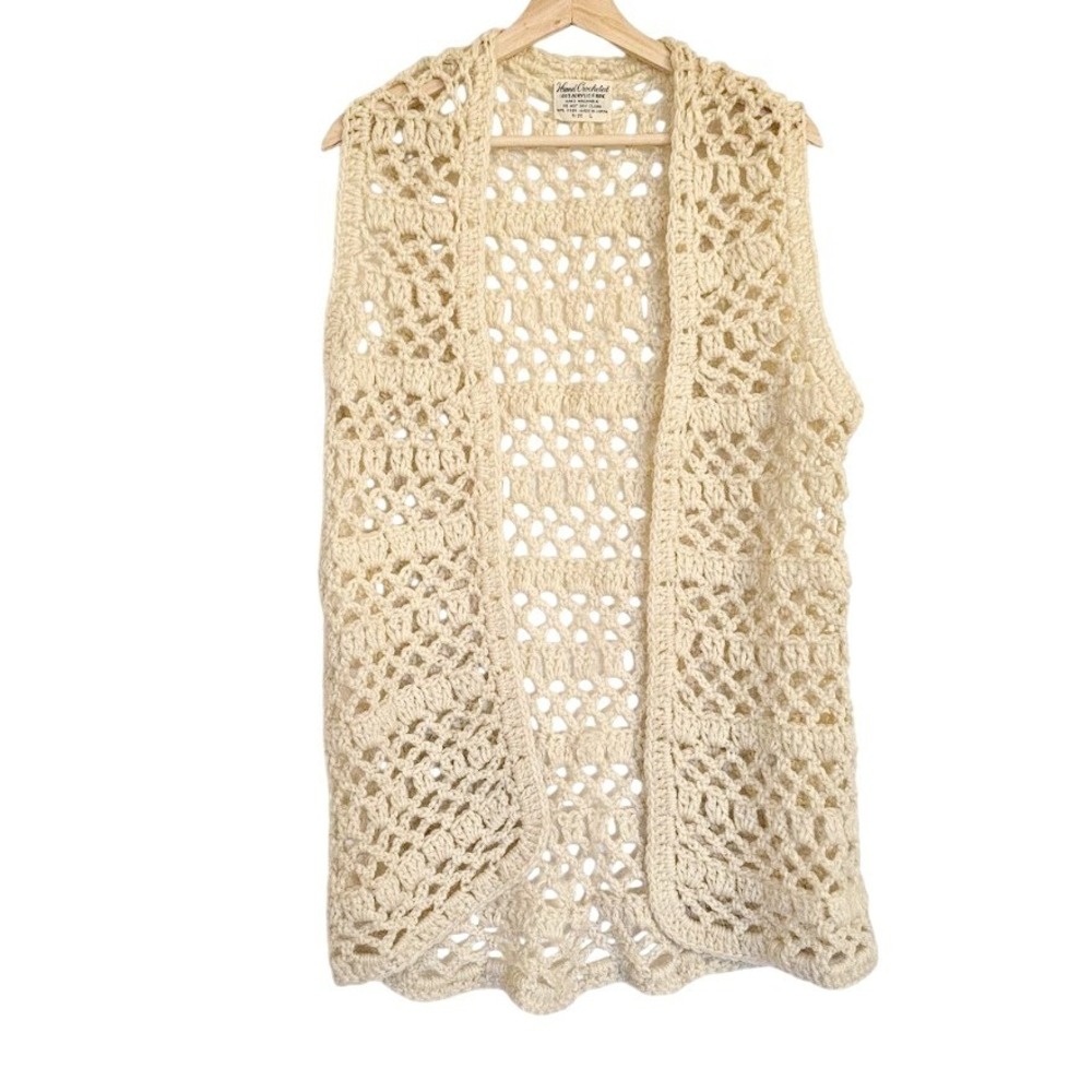 VTG Handmade‎ Japanese Knit Vest cardigan Large cream beige